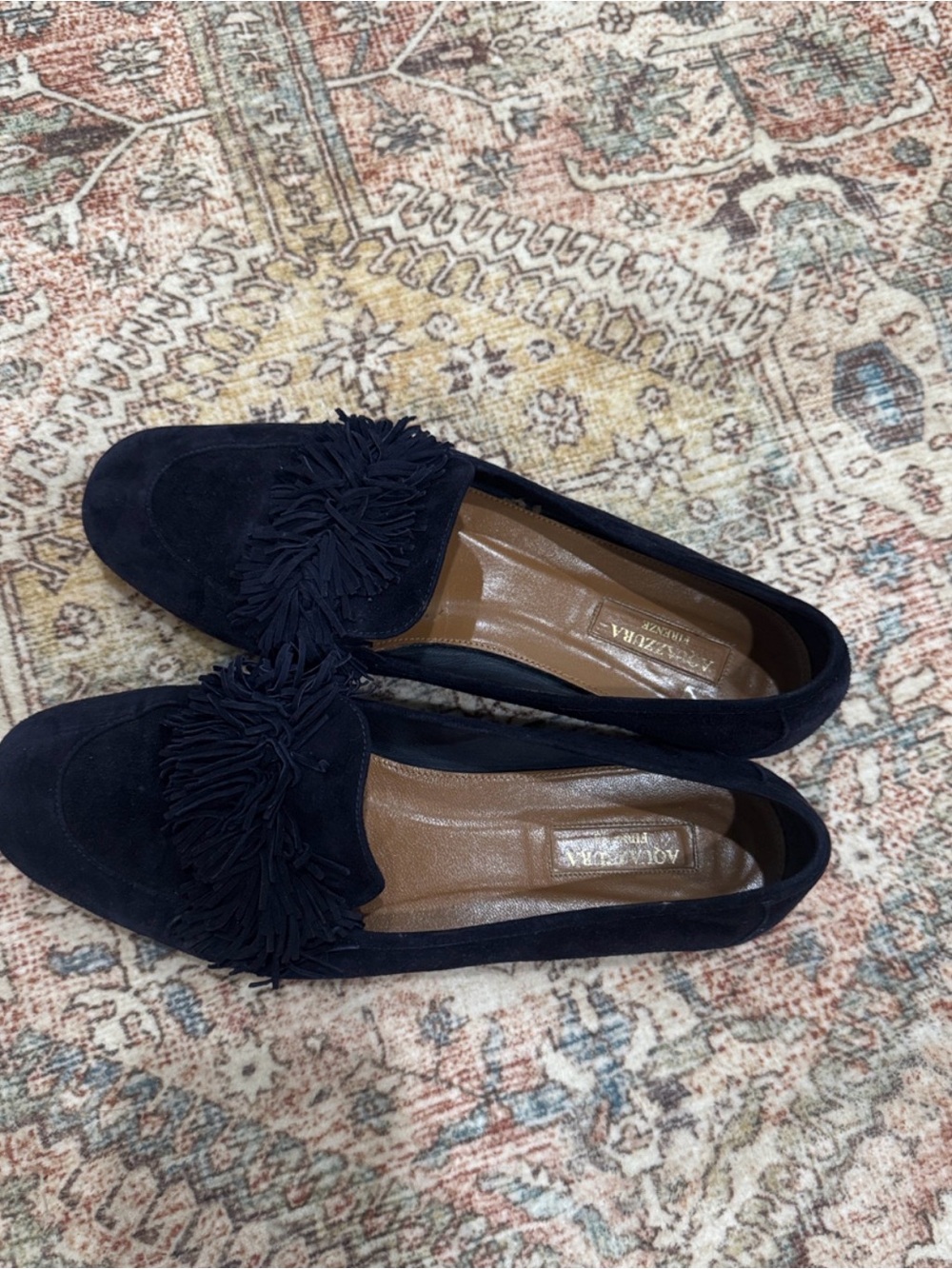Aquazzura Navy Suede Tassel Loafers - Picture 2 of 3